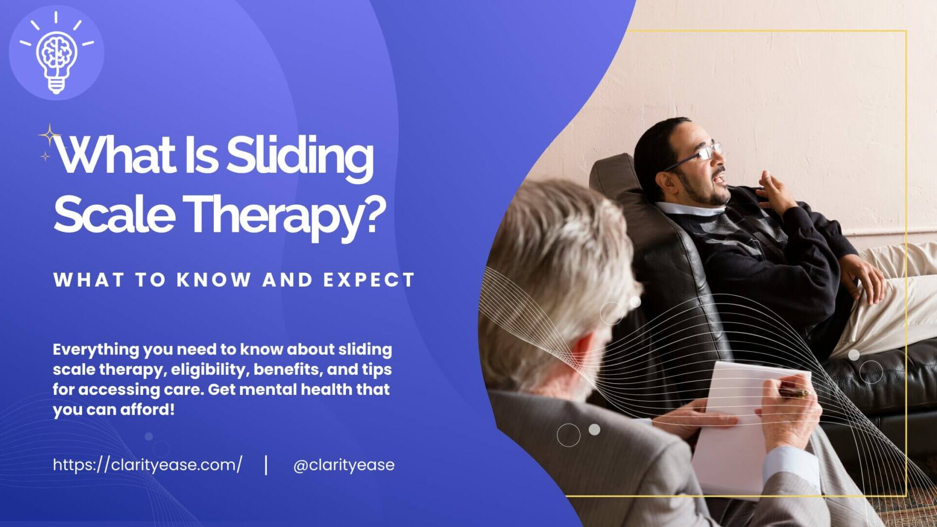 blog post banner what is sliding scale therapy? Person sitting in a chair getting the help from a therapist that is within their budget.